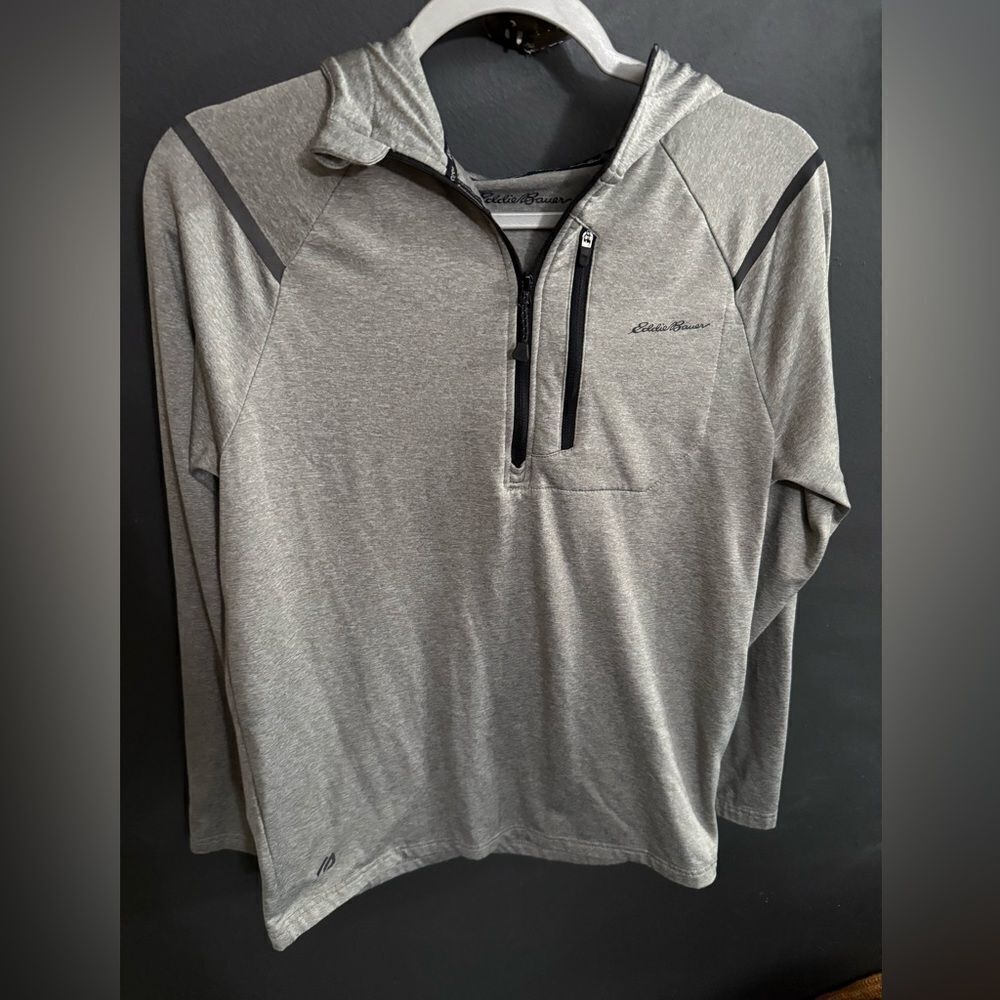 Eddie Bauer 1/4 Zip Hooded Sweatshirt Grey Men's Size Small - Picture 3 of 12